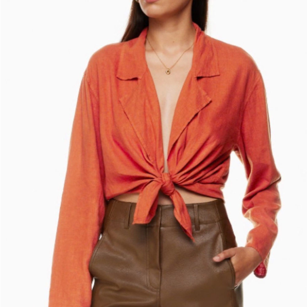Wilfred Free Women’s Top XS Linen Blend Tie Front Vacation Burnt Orange Aritzia